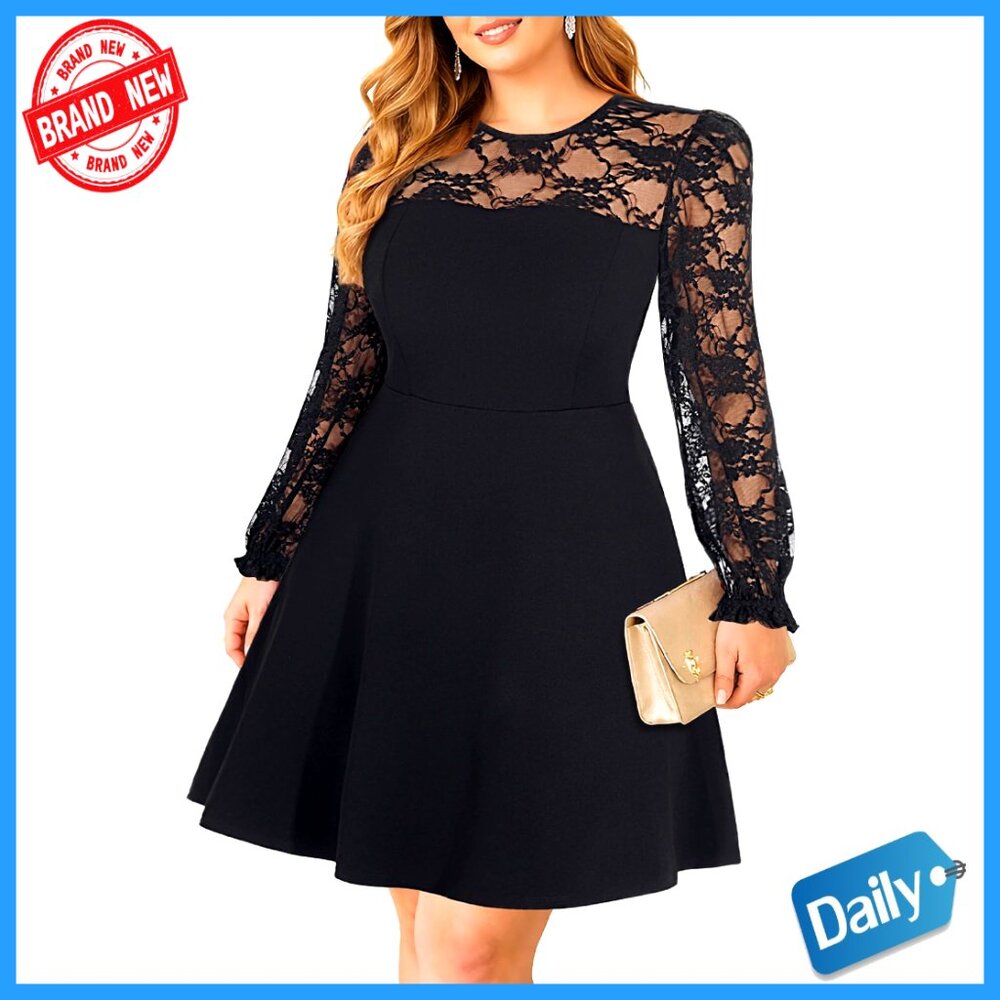 Lace Sleeve Cocktail Dress A-Line Fit Flare Wedding Guest Party Elegant